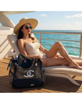 Chanel Black Clear mesh  Tote Bag with Chain Accent VIP item..